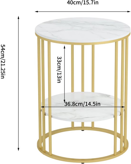 Ronde bijzettafel Malito -Salontafel - Woonkamer - Emerald look - Side table - 40cm