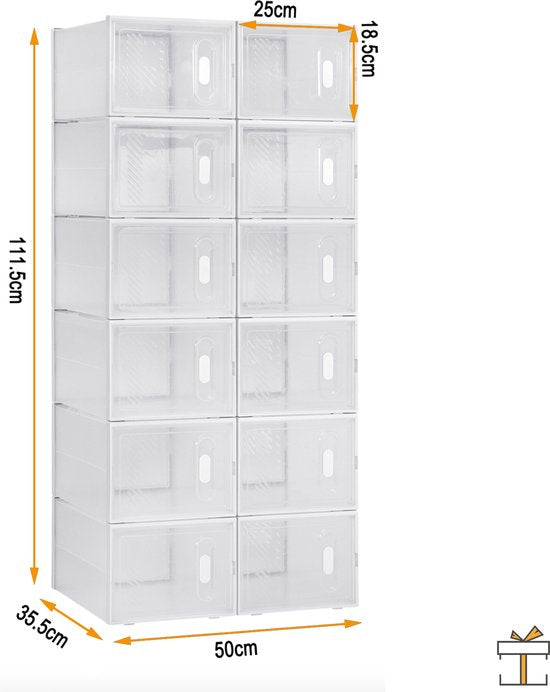 Happyment Schoenenbox PRO - 12 stuks - Transparant - Sneakerbox - Schoenendoos - Opbergsysteem - Opbergbox