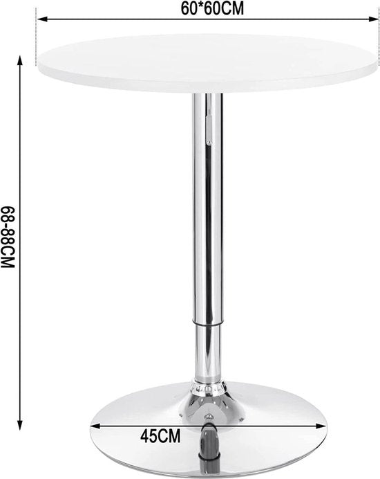 Bolt Edge Ronde Bartafel - Wit - Verstelbaar - Hout Metaal - 60x60x68-88cm