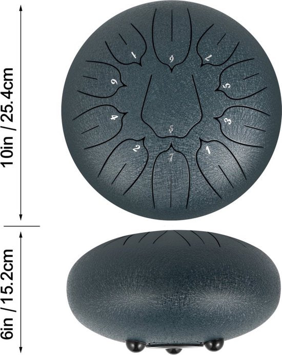 Tongue drum Deluxe - 25cm - Handpan Handtrommel - Tongtrommel staal - Steel Tong - 11 tonen Percussie Instrument - Klankschaal set - Marine blauw