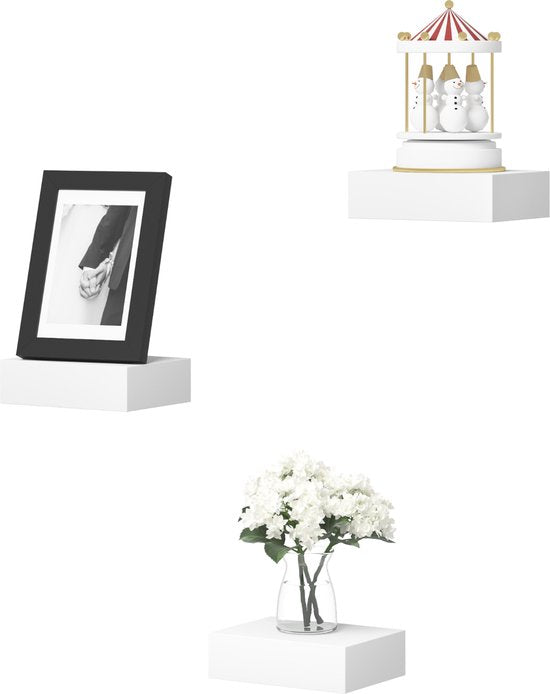 Happyment Luxe Wandplank Zwevend - 10,5cm - Zwevende wandplanken tegen muur - Wandrek - Fotoplank kinderkamer - Boekenplank - Hout MDF - Wit - Set van 3