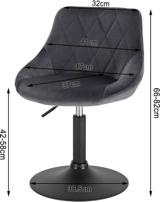 BoltEdge Barkruk - Industrial - Donkergrijs - Velvet - Verstelbaar - Met rugleuning - Set van 1