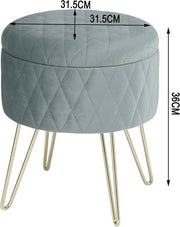 Happyment Poef deluxe - Voetenbank met opbergruimte - Turquoise - Opbergbox hocker - Zitkist met deskel - Velvet - 31.5x31.5x36cm