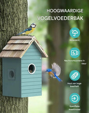 Vogelhuisje Nero - Met camera - Voor tuin en buitengebruik - Microfoon - Met app - Slim hangend doe-het-zelf huisje met camera - Gemaakt van hout