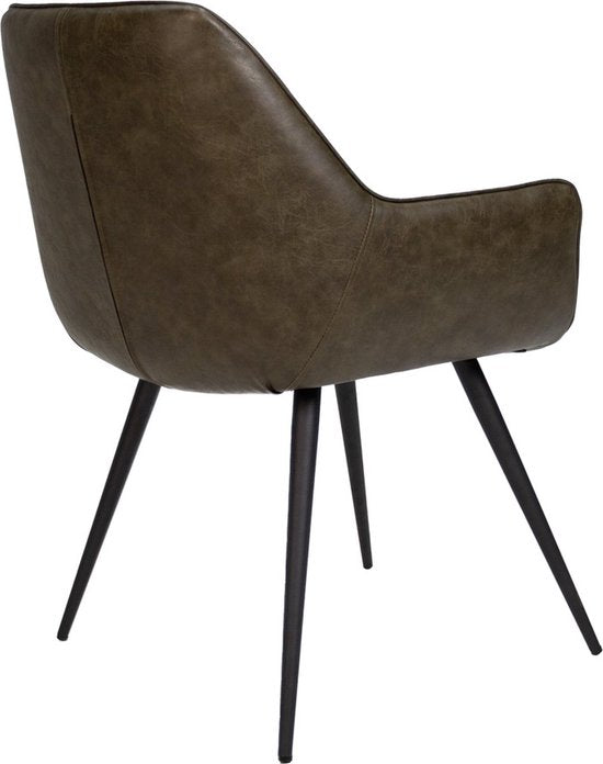 Eetkamerstoel - Groen - Kunstleer - Metalen poten - Zithoogte 49cm