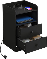 Nachtkast met RGB lichten - Zwart - Slaapkamer - Met ingebouwde usb oplaadpoorten