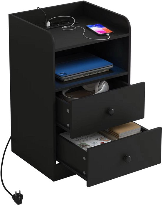 Nachtkast met RGB lichten - Zwart - Slaapkamer - Met ingebouwde usb oplaadpoorten