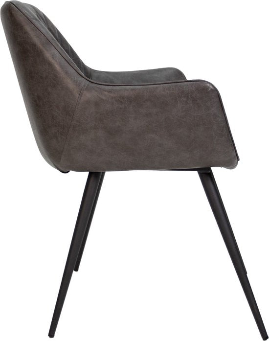 Happyment Eetkamerstoel Gerio - Antraciet - Stoel - Kunstleer - Metalen poten - Set van 1 - Zithoogte 49cm