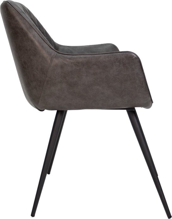 Eetkamerstoel - Antraciet - Kunstleer - Met metalen poten - Zithoogte 49cm - Set van 1