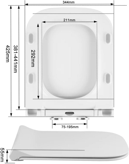 Vierkante Toiletzitting Wit Soft Close - UF WC Deksel met Antibacteriële Coating & Quick Release - Hygiënisch & Eenvoudig te Reinigen
