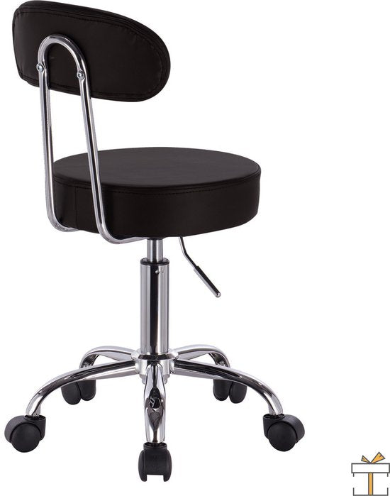 Happyment® Ergonomische kruk met rugleuning - Hoogte Verstelbaar - Op wielen - Bureaustoel, Zadelkruk, Werkkruk - Zwart - Black friday