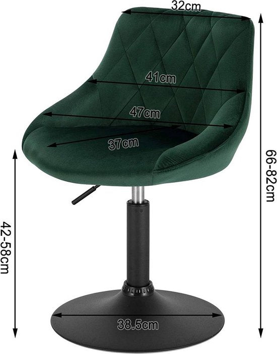 Barkruk - Industrial - Donkergroen - Velvet - Verstelbaar - Met rugleuning - Set van 2