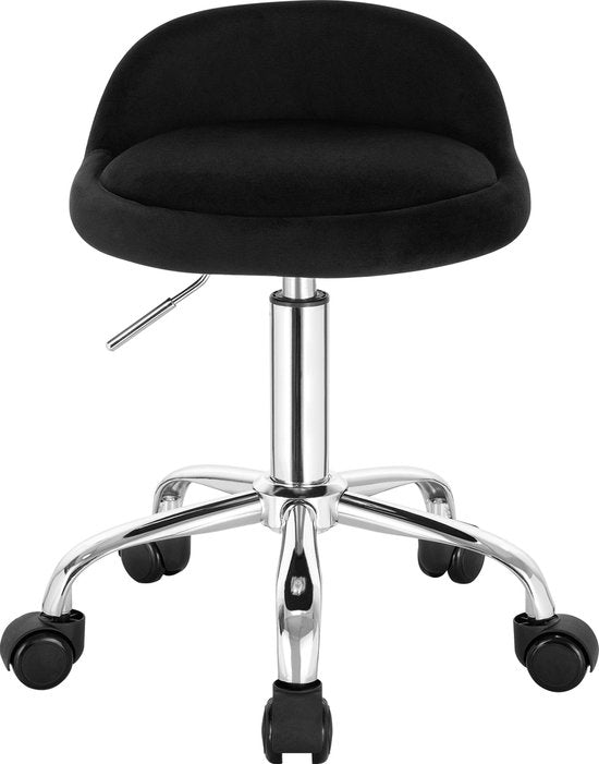 Luxe werkkruk - Op wielen - Zwart - Zadelkruk - Kapperskruk - Tabouret draaikruk - Zonder rugleuning - Ergonomisch - Velvet