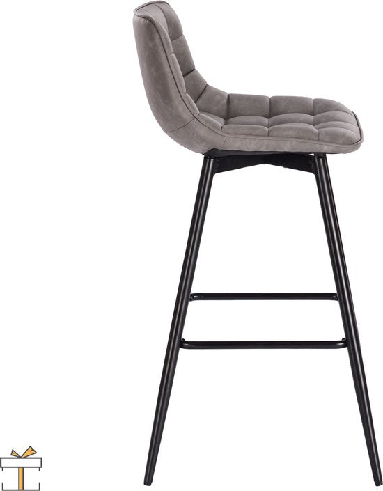 Happyment® Leren barkrukken met rugleuning - Set van 2 - Ergonomisch - barstoelen - Keuken - Grijs - Black friday - Sinterklaas - Kerstcadeau