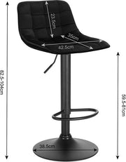 Velvet Barkrukken Geral - In hoogte verstelbaar - Met rugleuning - Set van 2 - Zwart - Barstoelen ergonomisch - Keuken en bar - Zithoogte 59-81cm