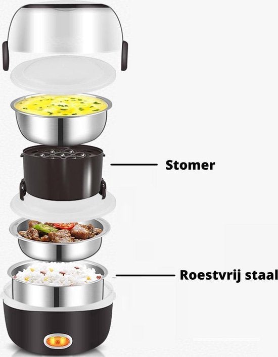 Happyment Rijstkoker PRO Met Stomer - Rijstkoker Klein 2L - Stoomkoker - Multicooker - Multicooker klein - Stoompan - Intstant pot - Drie Lagen - RVS Behuizing - Multifunctioneel
