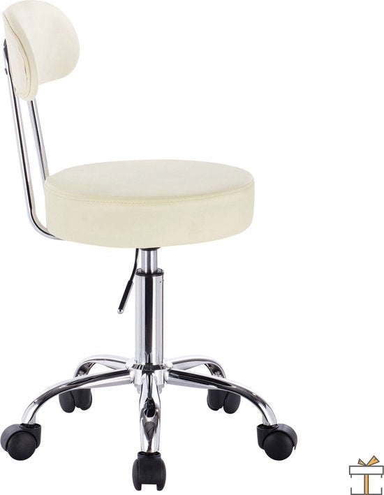Ergonomische Kruk - Rugleuning - Op wielen - Zadelkruk - Bureaustoel - Creme