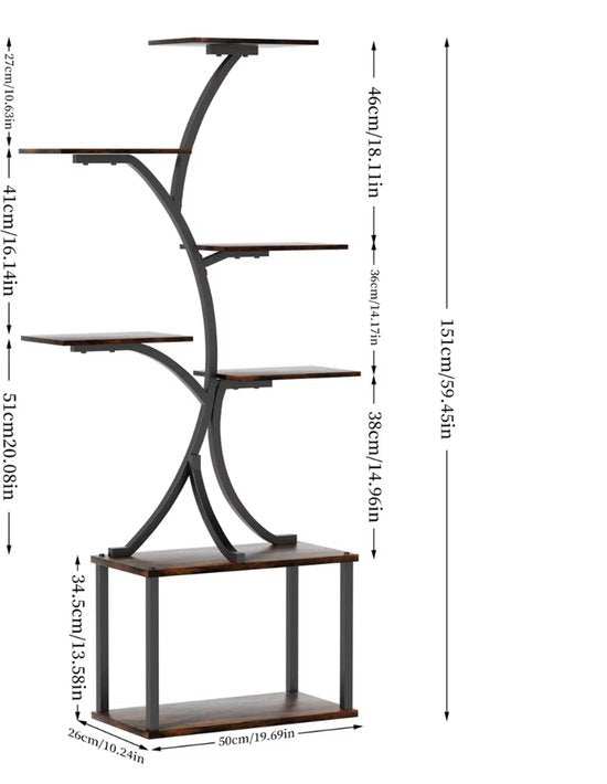 Plantenstandaard deluxe - 151cm - Plantenrek - Plantentafel - Voor binnen & buitengebruik - Bloempothouder - Metaal en hout