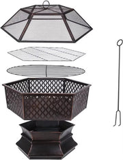 Tuinbarbecue Fioren - Vuurkorf - Vuurschaal - Terrashaard - Rookbarbecue - Voor Buiten BBQ - Stalen Kopsapparaat met Brandvertragende Gaasafdekking - 71 cm
