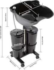 Mobiele wasbak - Haarwasbak - Wastafel - Kapper - Mobiele thuiskapper - In Hoogte Verstelbaar - Diepe Wasbak voor Thuis, Kapper & Schoonheidssalon/Spa - Zwart