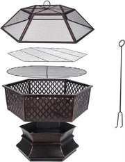 Tuinbarbecue - Vuurkorf - Vuurschaal - Terrashaard - Rookbarbecue - Voor Buiten BBQ - Stalen Kopsapparaat met Brandvertragende Gaasafdekking - Rookbarbecue - 66 cm