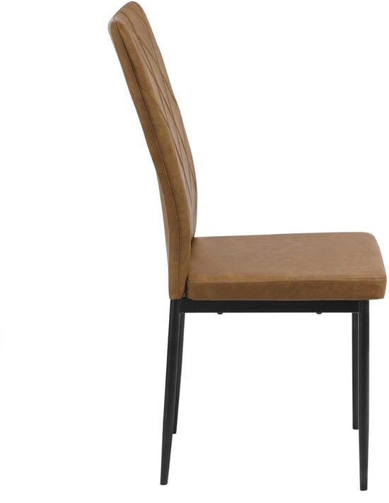 Eetkamerstoelen Delio - Set van 4 - Draaibaar - Fauteuil - Keuken - Voor eettafel - Bruin leer