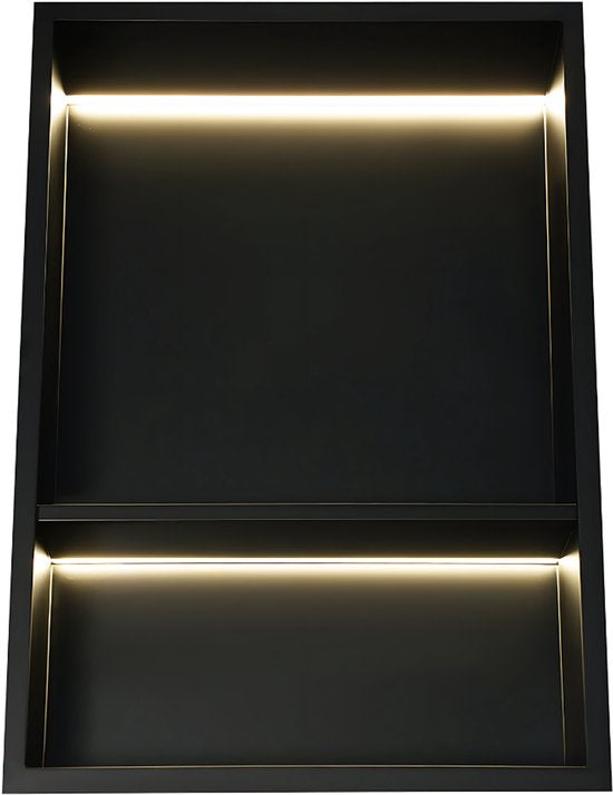 Douchenis - Inbouwnis - Voor badkamerwand - 2-laags wandnis met LED-verlichting - Stijlvol en functioneel - Buitenformaat 33,3*48,5*10 cm