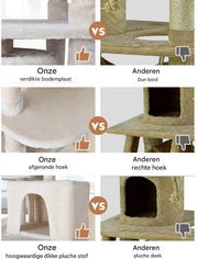 Kattentoren - Krabpaal - Grote Kattenboom met Stabiele Klimboom en Speelhuishangmat - Kattenkrabpaal 170 cm met Plank - Beige
