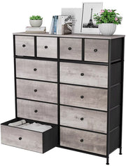 Dressoir kast - Grijs - voor Woonkamer of slaapkamer met 12 Lades - Stof en stalen frame - Ladekast - Opbergkast