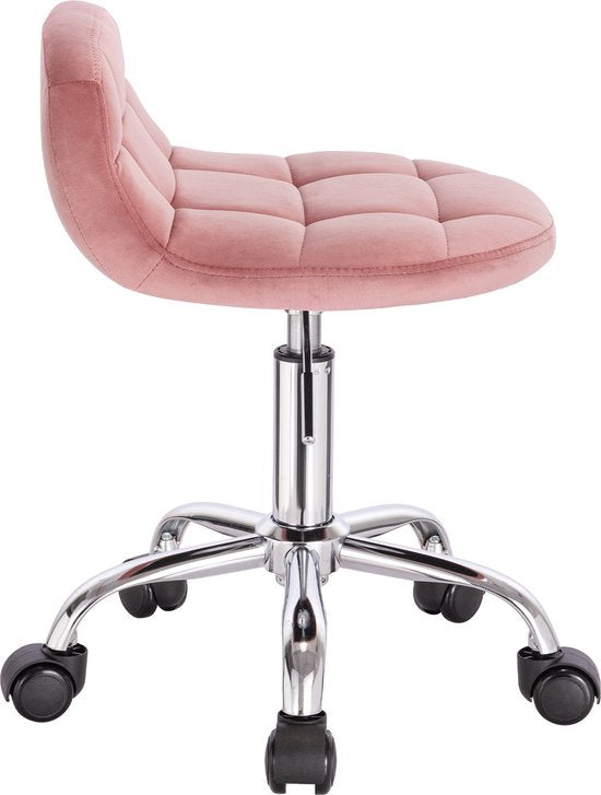 Draaikruk modern- Met rugleuning Op wielen - Kapperskruk - Roze - Zadelkruk - Tabouret Werkkruk - Ergonomisch
