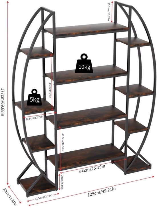 Plantenstandaard Titan - Industrieel - 177cm - Plantenrek - Plantentafel - Voor binnen & buitengebruik - Bloempothouder - Metaal en hout