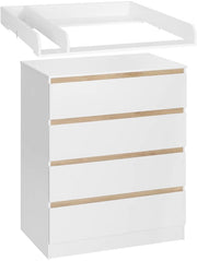 1 Set Wit Veranderende Tafel - Voor Kinderkamer - Aankleedkussen en Dresser met 4 Laden - 80x75x109,2 cm Baby Opslag Unit