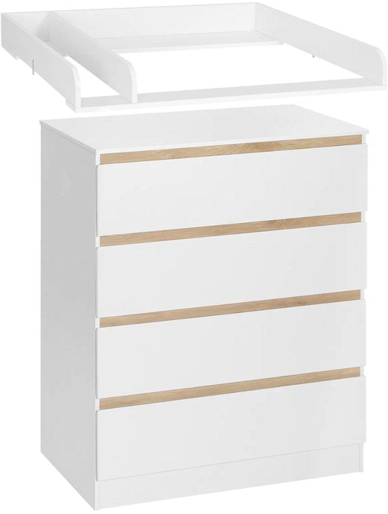 1 Set Wit Veranderende Tafel - Voor Kinderkamer - Aankleedkussen en Dresser met 4 Laden - 80x75x109,2 cm Baby Opslag Unit