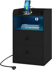 Nachtkast met RGB lichten - Zwart - Set van 2 - Slaapkamer - Met ingebouwde usb oplaadpoorten
