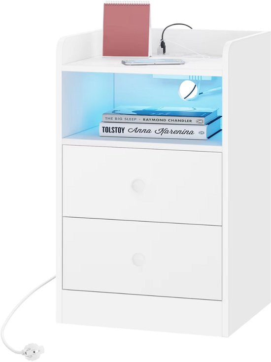 Nachtkast met RGB lichten - Wit - Slaapkamer - Met ingebouwde usb oplaadpoorten