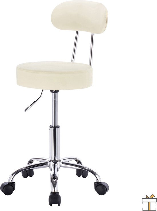 Ergonomische Kruk - Rugleuning - Op wielen - Zadelkruk - Bureaustoel - Creme