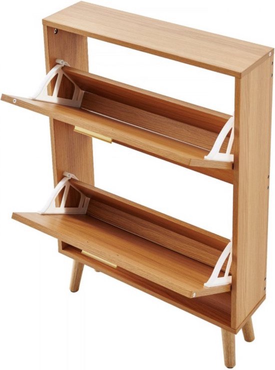 Schoenenkast met klep - 2 kleppen - Schoenenbank - Houtkleur - Kantelsysteem - Schoenenbak - 36KG