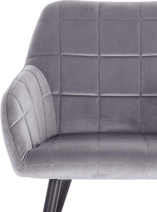 Happyment Stoel Serverino - Eetkamerstoel - Grijs Velvet - Zwarte Metalen poten - set van 1 - Zithoogte 47cm - deluxe