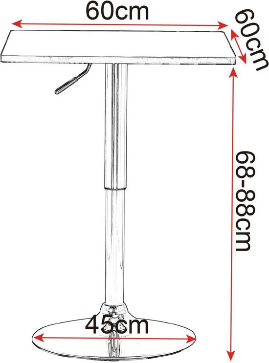 Happyment Vierkante Bartafel Sheffield - Verstelbaar in hoogte - Voor binnen - Keuken - Hout - Metaal - Zwart - 60x60x 68-88cm