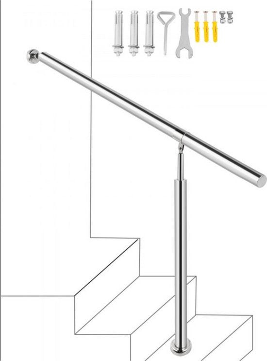 Trapleuning - 150cm - Balustrade voor 1-2 tredens - Houders - Leuningen voor Trappen - Staal - Met trapleuninghouders