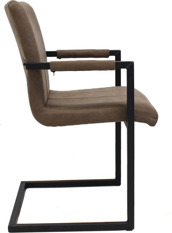 Happyment Eetkamerstoel Valino - Taupe microvezel - Metalen poten - set van 1 - Zithoogte 46cm