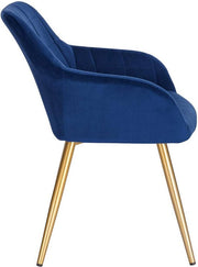 Happyment Stoel Meri - Eetkamerstoel - Blauw Velvet - Gouden Metalen poten - set van 1 - Zithoogte 47cm - deluxe