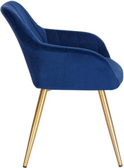 Stoel - Blauw Velvet - Gouden Poten - Eetkamerstoel - Zithoogte 47cm