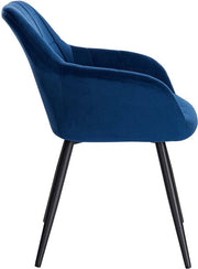 Eetkamerstoel - Blauw Velvet - Zwart metalen poten - Zithoogte 47cm - Set van 1