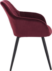 Eetkamerstoel - Donkerrood - Velvet - Zwarte poten - Zithoogte 47cm - Set van 1