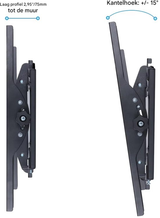 TV muurbeugel - Voor 26"-75" - Kantelbaar - Ultra Slim & ruimtebesparend - Statief - Zwart