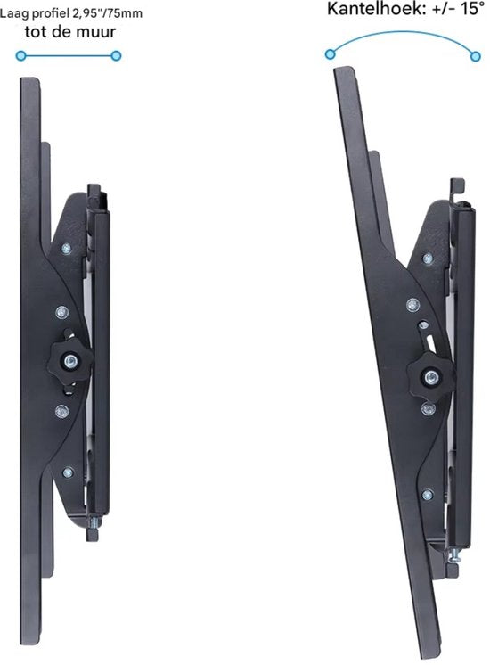 Muurbeugel Fioren - TV muurbeugel - Voor 26"-75" - Kantelbaar - Ultra Slim & ruimtebesparend - Statief - Zwart