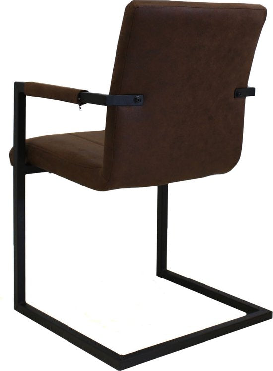 Happyment Eetkamerstoel Farlo - Bruin microvezel - Metalen poten - set van 1 - Zithoogte 46cm