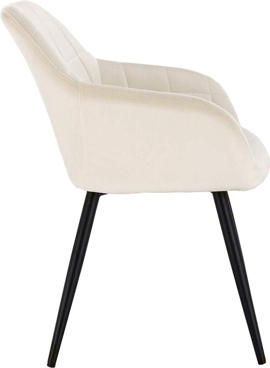 Happyment Stoel Servio - Eetkamerstoel - Creme Velvet - Zwarte Metalen poten - set van 1 - Zithoogte 47cm - deluxe