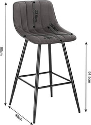 Luxe Barkurk Mambia - Industrial - Grijs - Barkrukken set van 1 - Barstoel Kruk - Barstoelen met rugleuning - Keukenstoel - Velvet